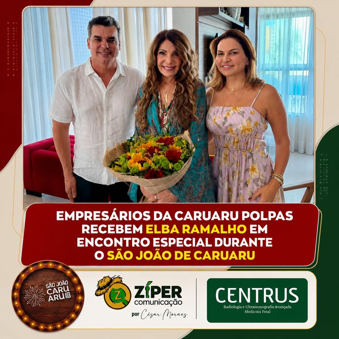 Empresários da Caruaru Polpas recebem a cantora Elba Ramalho em um encontro marcado pela admiração, carinho e valorização da cultura nordestina.